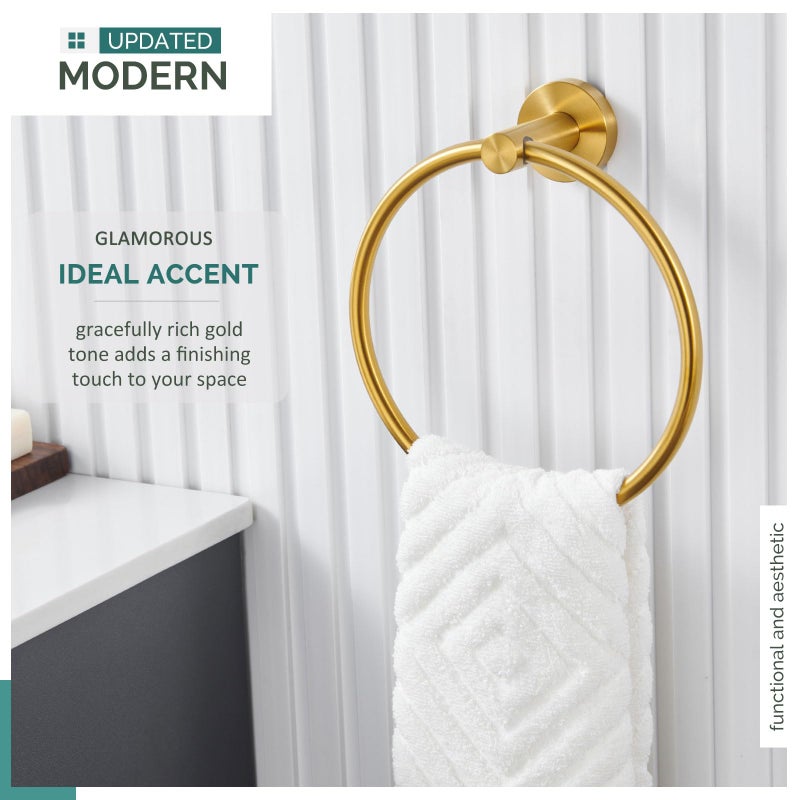 Angle Simple Bathroom Towel Ring Brushed Gold, Angle Simple SUS304 Stainless Steel Modern Towel Holder, Swivel Hand Towel Rack Wall Mounted - Image 5